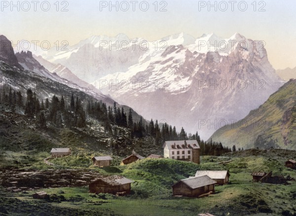 Engstlenalp is a high alp in the municipality of Innertkirchen in the canton of Bern in Switzerland / Engstlenalp, general view, Unterwald, Switzerland, Historic, digitally restored reproduction from a 19th century original, Record date not stated, Europe