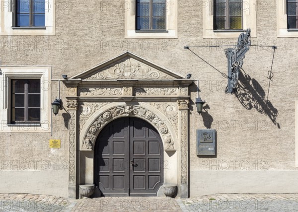 Entrance portal of the historic Renaissance town house from 1530, the last post office, Zwickau, Saxony, Germany, Europe
