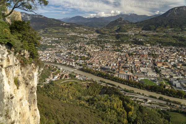 View of Trento and the Trentino mountain landscape from the Sardagna district, Trento, Trentino, Italy, Europe
