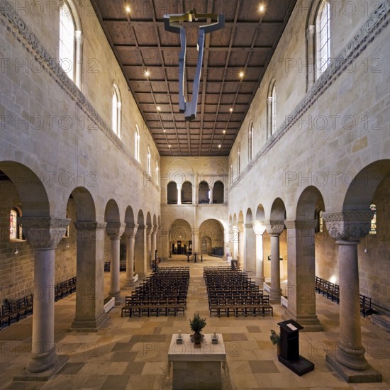 Interior view with nave, Collegiate Church of St Servatius, UNESCO World Heritage Site, Quedlinburg, Saxony-Anhalt, Germany, Europe