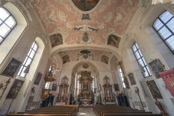 Interior of the Baroque Church of St George, built in 1728, Ellingen, Middle Franconia, Bavaria, Germany, Europe