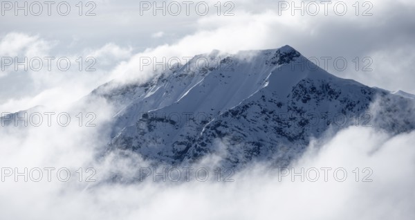 Snow-covered Alps, winter landscape in the mountains, Albula Alps, Grisons, Switzerland, Europe