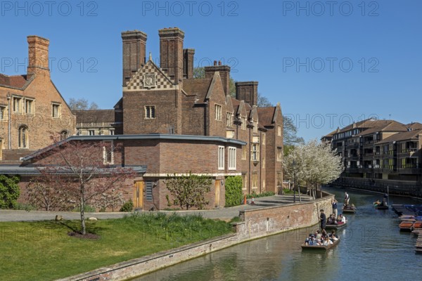 Punting, punting, Magdalene College, River Cam, Cambridge, England, Great Britain