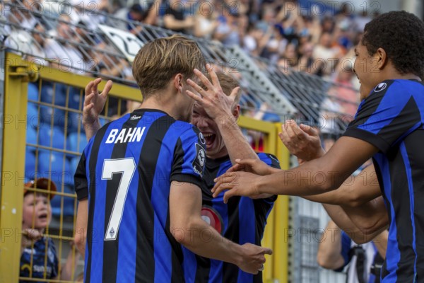 06.04.2024, Football 3rd division, Season 2023/24, Matchday 32: Waldhof Mannheim vs SpVgg Unterhaching (6:1) . Cheers after the 3:1 by Bentley Baxter Ban