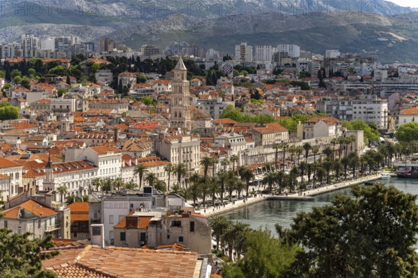 City view Split with Riva Promenade, Cathedral of St. Domnius and Diocletian's Palace in Split, Croatia, Europe