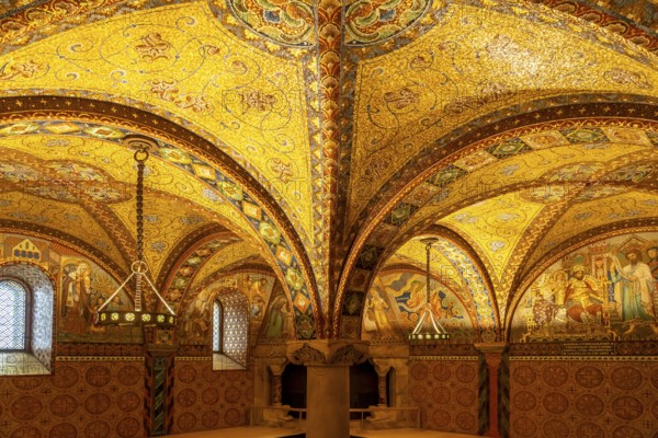 Glass mosaics of the Elisabeth Bower, medieval woman's chamber in the Wartburg in Eisenach, Thuringia, Germany, Europe