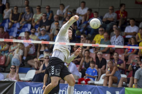 Fistball: TSV Pfungstadt against Union Tigers Vöcklabruck (IFA 2024 Fistball World Tour Finals Mannheim, Final) . Picture: Karl Mühllehner (9, Vöcklabruck)