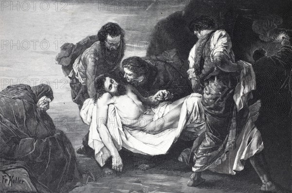 The Entombment of Christ, a type of image from Western Christian iconography, by Friedrich Keller, around 1880, digital reproduction of an original 19th century model, historical