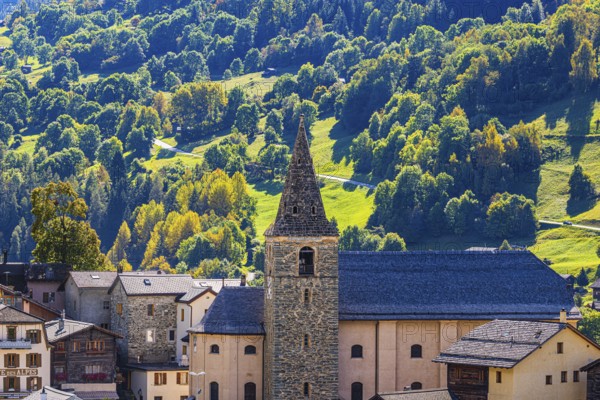 Church of Sainte-Euphemie, mountain village of Vissoie, Val d'Anniviers, Valais Alps, Canton Valais, Switzerland, Europe