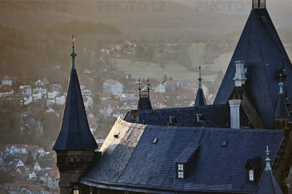 View of the castle and Wernigerode, Harz Mountains, Saxony-Anhalt, Germany, Europe