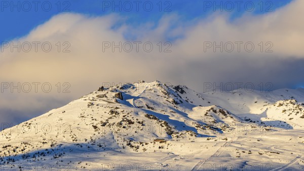 The Chandolin ski area in the evening light, Chandolin, Val d'Anniviers, Valais Alps, Canton Valais, Switzerland, Europe