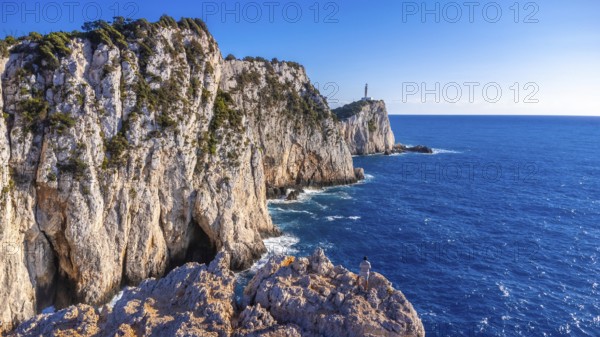 Cliffs at the Lighthouse or Cape Ducato Lefkas in the southern area of the island of Lefkada. Greece