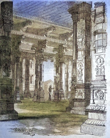 Hall at Tschillumbrum, India, ca 1870 / Halle zu Tschillumbrum, Indien, ca 1870, Historisch, historical, digital improved reproduction of an original from the 19th century / digital Reproduktion eines Originalvorlage aus dem 19. century, Asia