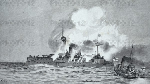 The Brandenburg was a ship of the line of the Imperial Navy, Germany, classified as an armoured ship until 1899, digital reproduction of an original from the 19th century, historical, Europe
