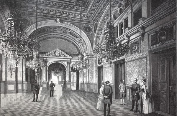 Ballroom in the Imperial Palace in Strasbourg, 1890, France, digital reproduction of an original 19th century model, historical, Europe