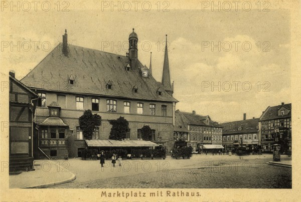 Historical postcard, picture postcard, market square with town hall in Wernigerode, Saxony-Anhalt, Germany, digitally enhanced reproduction of an original from around 1900, picture postcard, Europe