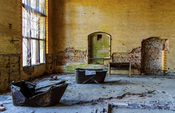 Interior view, former Alpine house on the historic site of the tuberculosis sanatorium in Beelitz, Brandenburg, Germany, Europe