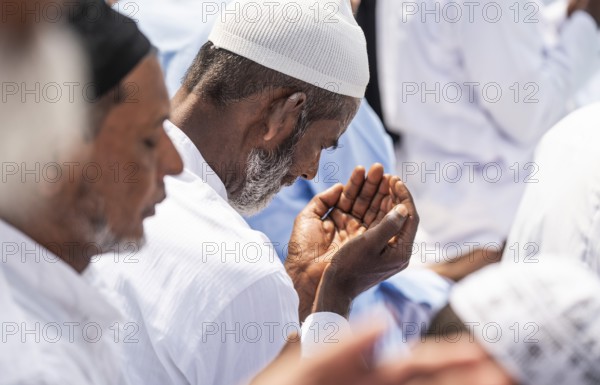 KAYAKUCHI, INDIA - MARCH 31: Muslims perform Eid al-Fitr prayer at Eidgah in Kayakuchi, India on March 31, 2025. Muslims around the world are celebrating the Eid al-Fitr holiday, which marks the end of the fasting month of Ramadan