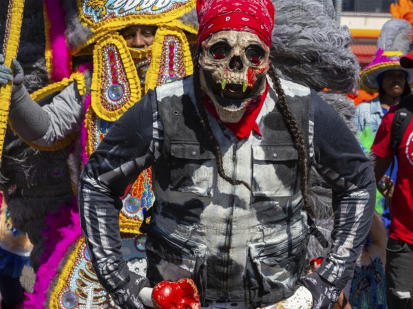 New Orleans, Louisiana - The Mardi Gras Indians' Super Sunday parade. African-Americans create elaborate costumes for the annual event to honor Native Americans who, during slavery, helped helped people escape and gave them refuge