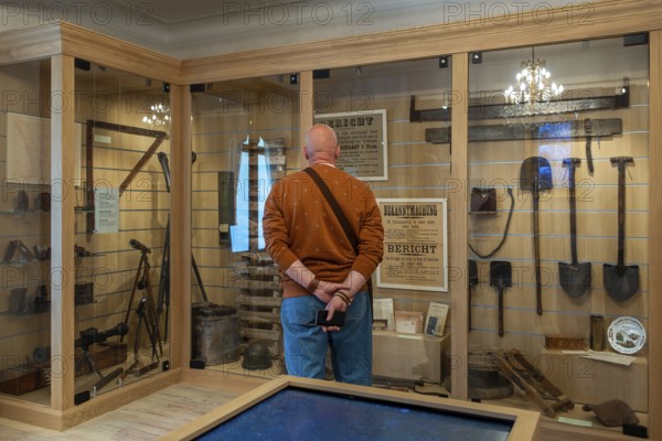 Visitor in the First World War One Memorial Museum Passchendaele 1917 about the Third Battle of Ypres at Zonnebeke, West Flanders, Belgium, Europe
