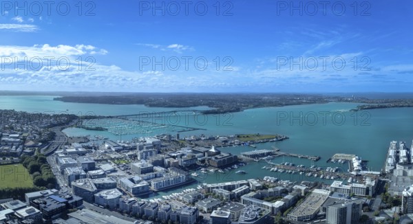 Scenic panoramic views of Auckland skyline and financial downtown city center