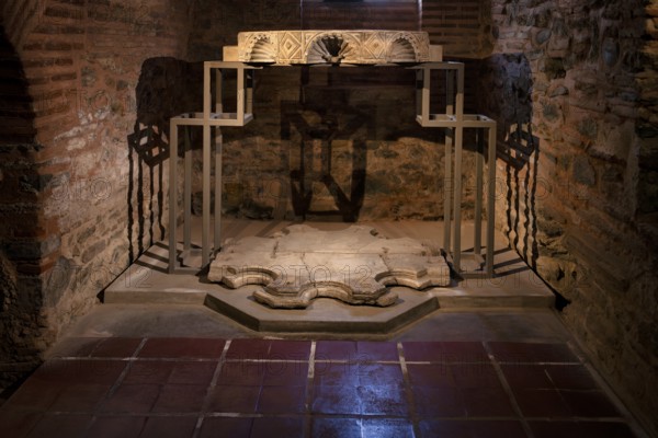 Interior view of the ambo, crypt, remains of the Roman baths, Hagios Demetrios Church, also known as Agios Dimtrios or Demetrios Basilica, Thessaloniki, Macedonia, Greece, Europe
