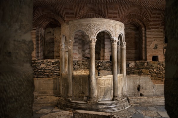 Interior view of the crypt, remains of the Roman baths, Hagios Demetrios church, also known as Agios Dimtrios or Demetrios basilica, Thessaloniki, Macedonia, Greece, Europe