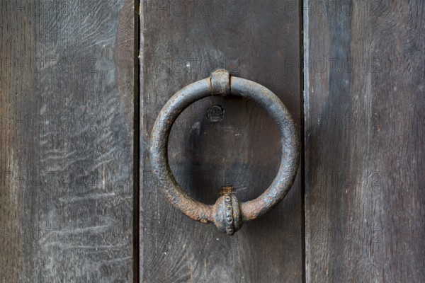 Door knocker as a ring at the Romanesque Basilica of the Holy Cross in Wechselburg, Saxony, Germany, Europe