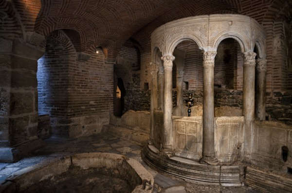 Interior view of the crypt, remains of the Roman baths, Hagios Demetrios church, also known as Agios Dimtrios or Demetrios basilica, Thessaloniki, Macedonia, Greece, Europe