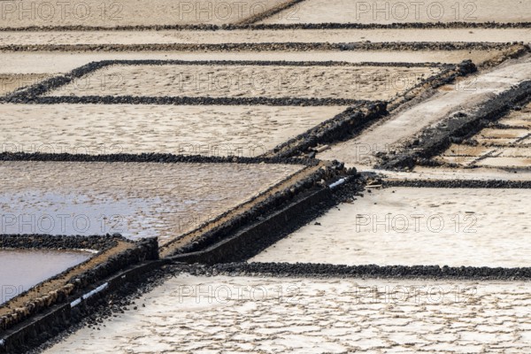 Sea salt extraction, Janubio salt works, Salinas de Janubio, Lanzarote, Canary Islands, Spain, Europe