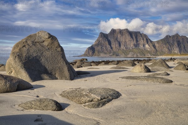 Stones on Uttakleiv beach, Leknes, Nordland, Lofoten, Norway, Europe