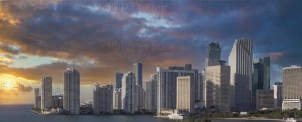 USA, scenic Miami harbor panoramic skyline close to Miami port and Biscayne bay, North America