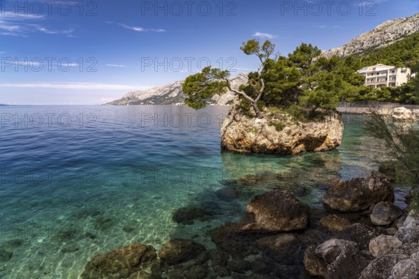 The landmark Brela stone or Kamen Brela on Punta Rata beach near Brela, Croatia, Europe