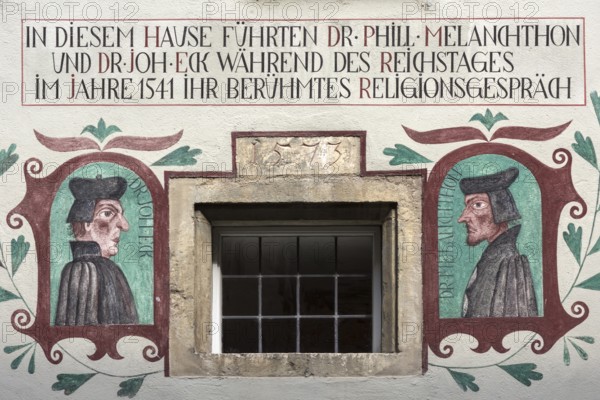 Melanchthon Eck 1541 mural at today's Bavarian Administrative Court, Regensburg, Upper Palatinate, Bavaria, Germany, Europe