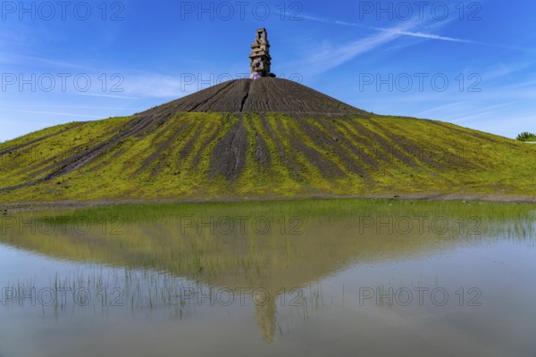 Rheinelbe spoil tip in Gelsenkirchen, 100 metre high spoil tip, landscape park, with the sculpture Himmelsleiter, made from concrete parts of the former Rheinelbe colliery, Gelsenkirchen, North Rhine-Westphalia, Germany, Europe