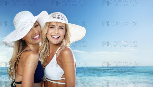 Two young woman on the beach in the Caribbean, Studio