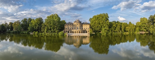 Lake Castle Monrepos reflected in Lake Eglosheim, Aerial view, Panorama, Ludwigsburg, Baden-Württemberg, Germany, Europe