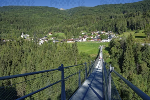 Suspension bridge at Matrei-Trautson Castle, Matrei am Brenner, Wipptal, Tyrol, Austria, Europe