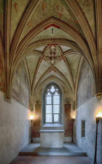 Interior view, vaulted ceiling, ceiling frescoes, ceiling painting, Sylvester Chapel, Cathedral of Our Lady, Constance, Baden-Württemberg, Germany, Europe