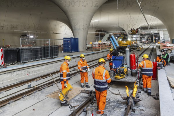 The last rails are being welded at the new main station. All the rails are now in place between Feuerbach and Wendlingen. The last gaps between the rails have been closed using the Thermit welding process. The infrastructure project is scheduled to go online at the end of 2026. Deutsche Bahn estimates the total cost of Stuttgart 21 at around eleven billion euros. Stuttgart, Baden-Württemberg, Germany, Europe
