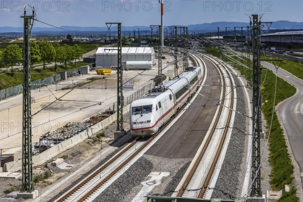 First test run on the new railway line between Stuttgart Airport and Wendlingen. This further section of the Stuttgart 21 project will go online at the end of 2026. The special Deutsche Bahn ICE-S train is used for measurements, among other things. Stuttgart, Baden-Württemberg, Germany, Europe