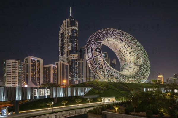 Museum of the Future by night, Dubai, United Arab Emirates, Asia