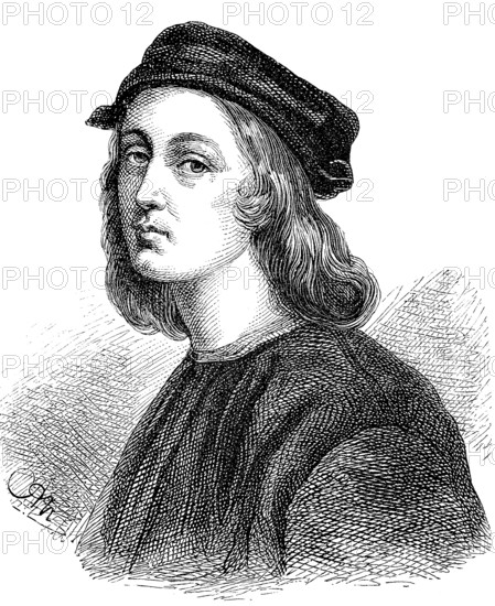 Raffaello Sanzio da Urbino, also known as Raphael da Urbino, Raffaello Sant, Raffaello Sanzio or Raphael for short, 6 April - 6 April 1520, was an Italian painter and architect. He is considered one of the most important artists of the Italian High Renaissance, Historical, digital reproduction of an original from the 19th century