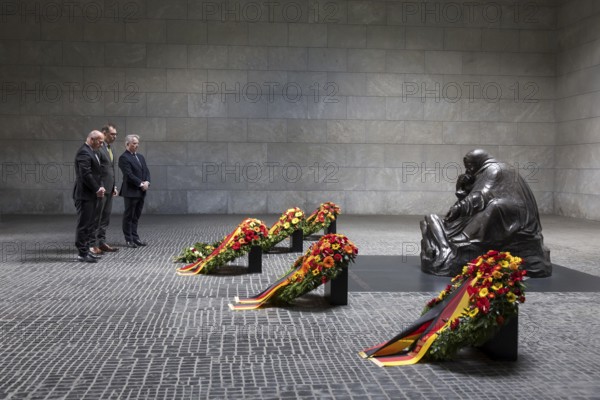 Kai Wegner (CDU, Governing Mayor of Berlin), Oleksii Makeiev (Ambassador of Ukraine) and Konrad Arz von Straussenburg (German diplomat) at the silent commemoration of the 80th anniversary of the end of the Second World War in the Neue Wache, the Federal Republic of Germany's central memorial to the victims of war and tyranny, Berlin, 8 May 2025