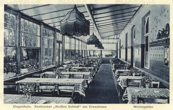 Historical postcard, picture postcard, Restaurant White Castle at Crossinsee, Bad Ziegenhals, Upper Silesia, today Glucholazy in Poland, digitally enhanced reproduction of an original from around 1900, picture postcard