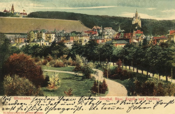 Historical postcard, picture postcard, Wiesbaden, Hesse, Germany, digitally enhanced reproduction of an original from around 1900, picture postcard, Europe