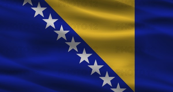 Bosnia flag with fabric texture. Realistic flag of Bosnia waving