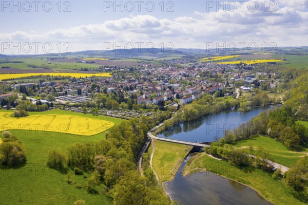 Aerial view of the town of Dippoldiswalde and the Malter reservoir, Erzgebirge, Saxony, Germany, Europe