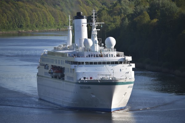 Cruise ship DEUTSCHLAND sailing in the Kiel Canal, NOK, Kiel Canal, Schleswig-Holstein, Germany, Europe