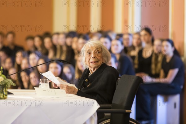 Margot Friedländer, Holocaust survivor and honorary citizen of the city of Berlin, at a reading as part of the commemorative event organised by the Senate and Berlin House of Representatives to mark the 80th anniversary of the end of the Second World War, Berlin, 7 May 2025